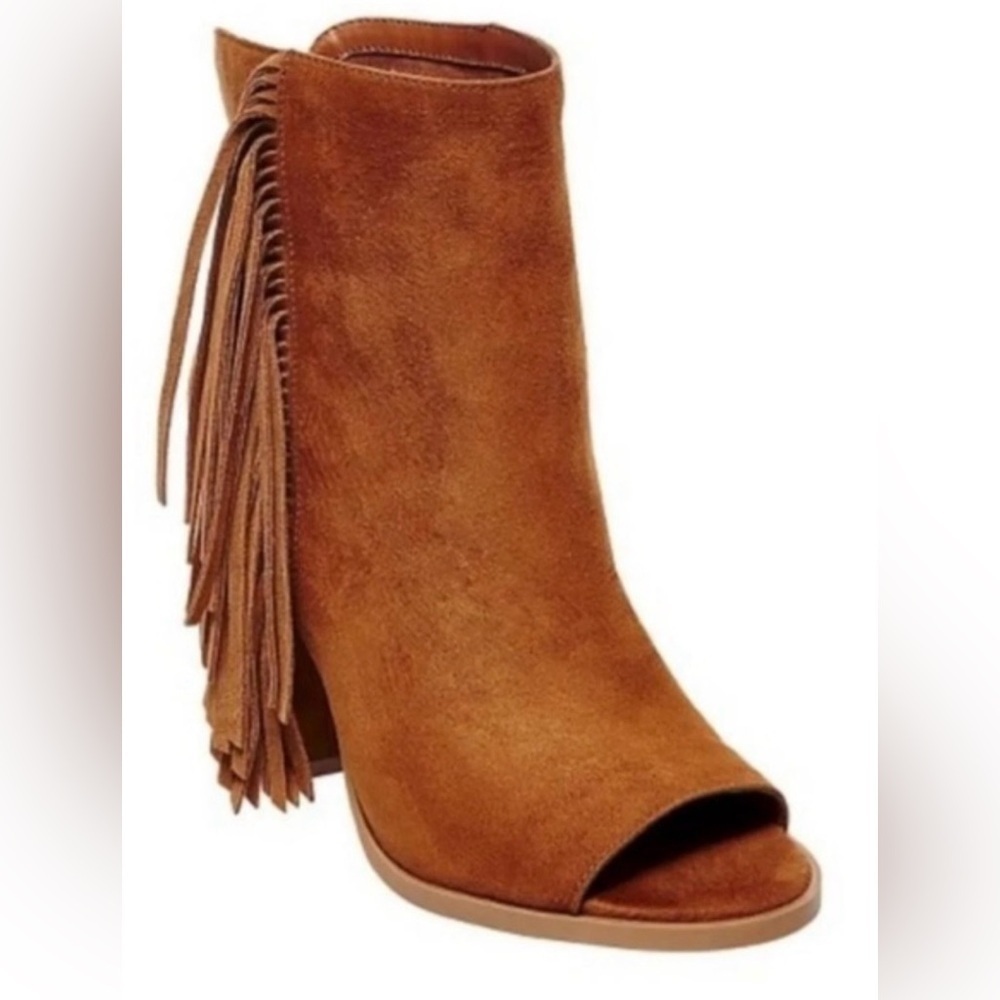 DV by Dolce Vita Booties Brown Western Suede Fringe Ankle Size 7,5